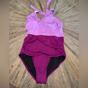 Swimsuit size 16 new Bal Harbor one piece swimsuit purple pink adjustable tie